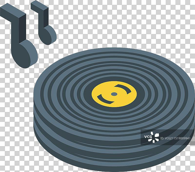 播放音乐的黑胶唱片和音符2.5D设计图片素材