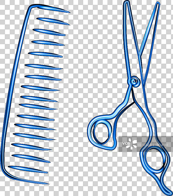 霓虹灯下的理发剪刀和梳子图片素材