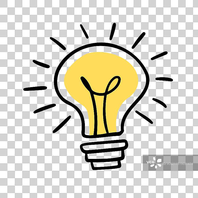 灯泡光芒涂鸦卡通扁平素材图片素材