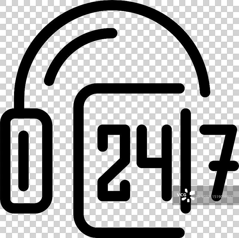 连接到显示24/7的日历的耳机图片素材