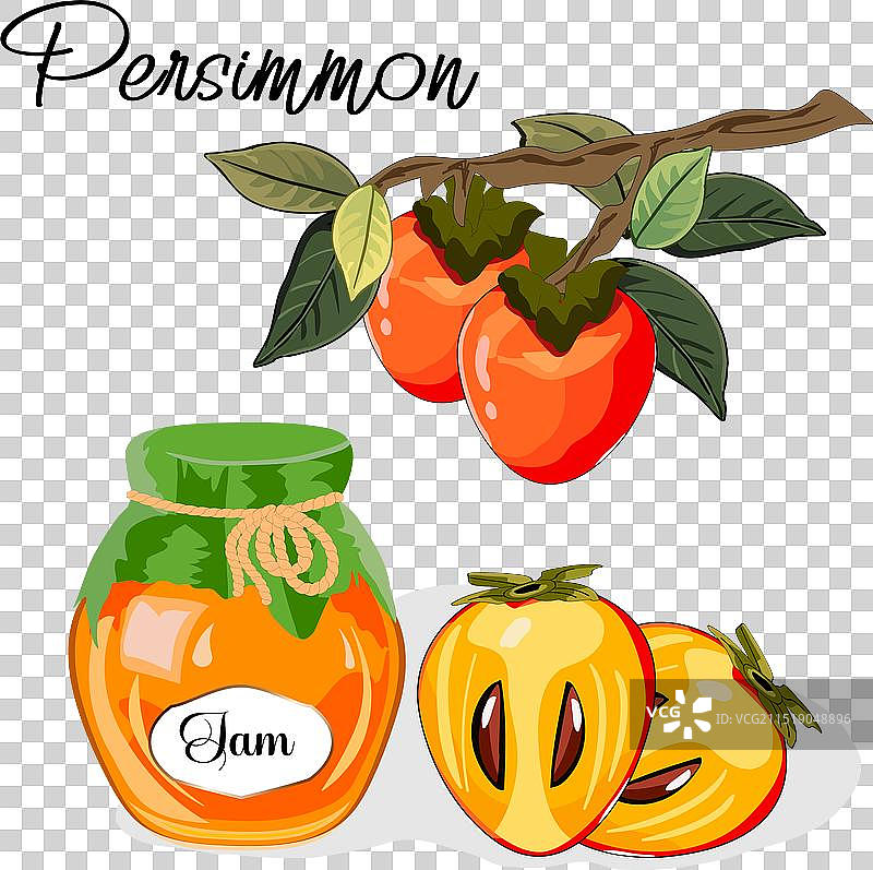 枝头的柿子和一罐果酱图片素材