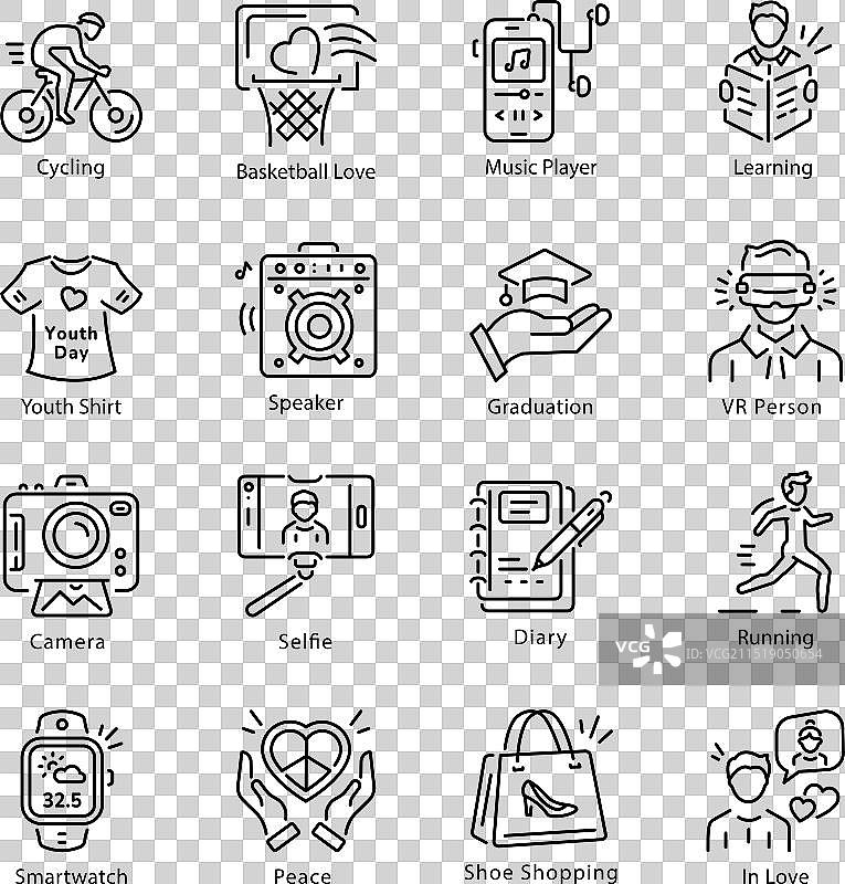 青年活动的线性风格图标图片素材