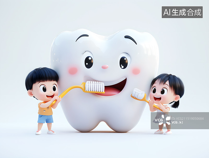 【AI数字艺术】给牙齿清洁的男孩女孩图片素材
