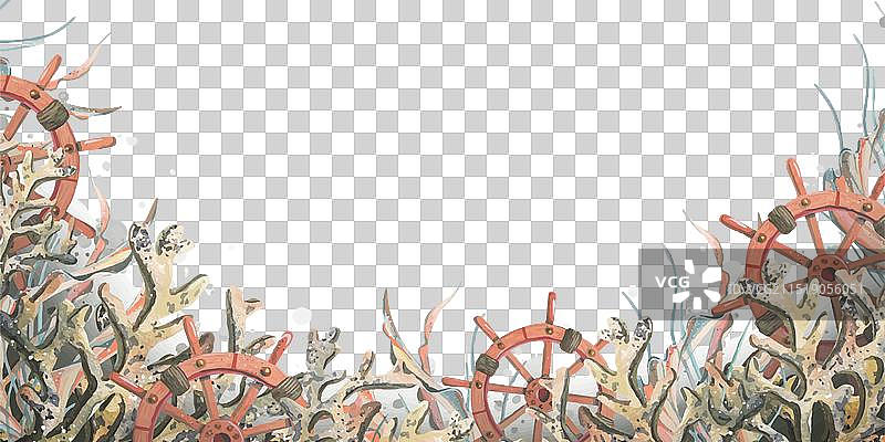 带有方向盘和珊瑚的横板图片素材