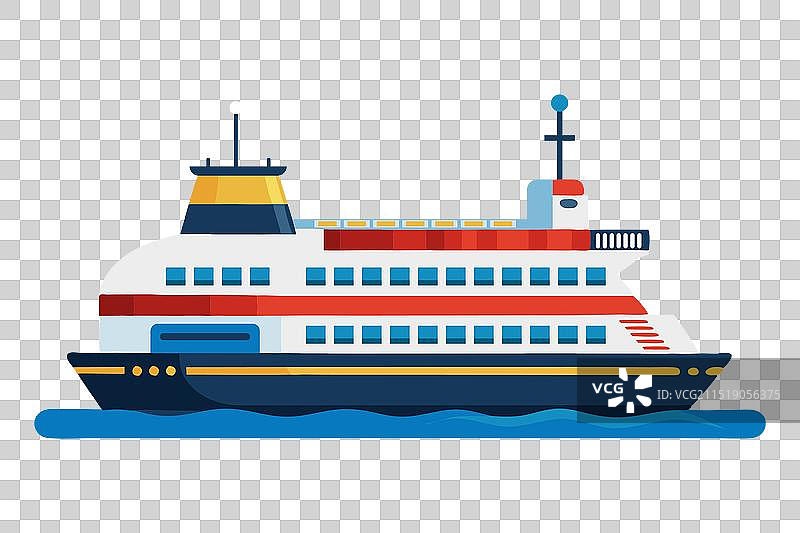 白色背景上的渡轮扁平风格插画图片素材