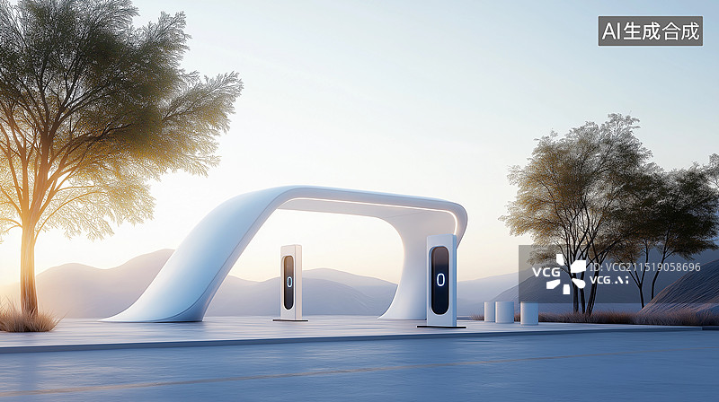 【AI数字艺术】未来科技主题海报——电动汽车充电站图片素材