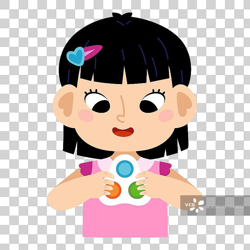 卡通亚洲女孩拿着一个简单的抗压玩具图片素材