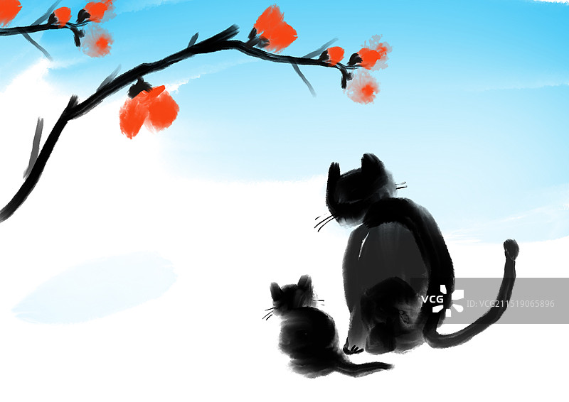 猫，母子，背影，小猫，妈妈图片素材