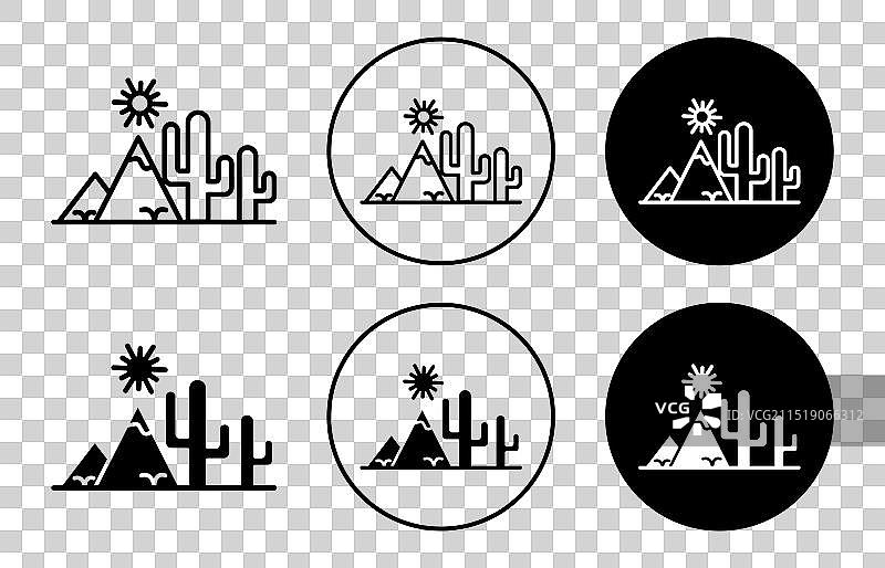 仙人掌山和太阳轮廓扁平图标图片素材