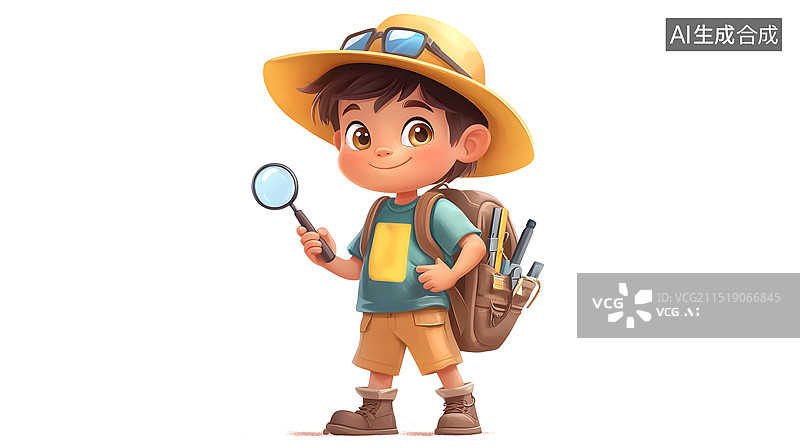 【AI数字艺术】一个孩子手拿放大镜三维图形图片素材