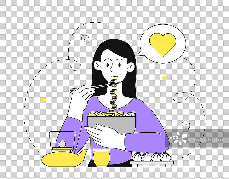 吃传统拉面的年轻女孩图片素材