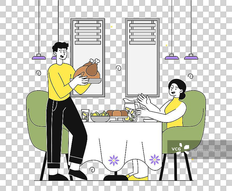 家庭晚餐：男人和女人一起享用火鸡图片素材