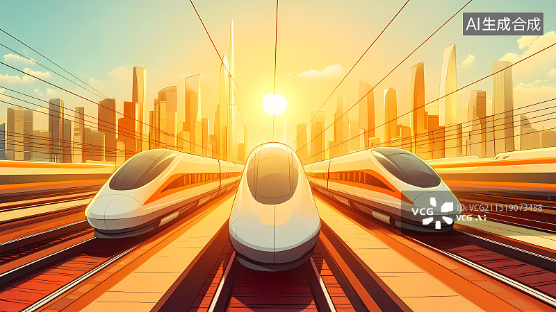 【AI数字艺术】高速运行的有轨列车插画图片素材