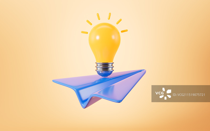 抽象灯泡和纸飞机3D渲染图片素材