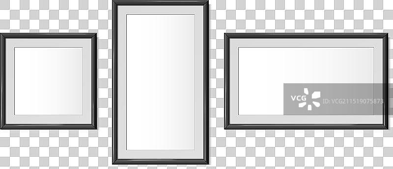逼真黑色横向和方形相框图片素材