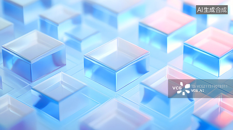 【AI数字艺术】3D简约蓝色立方体抽象空间背景图片素材