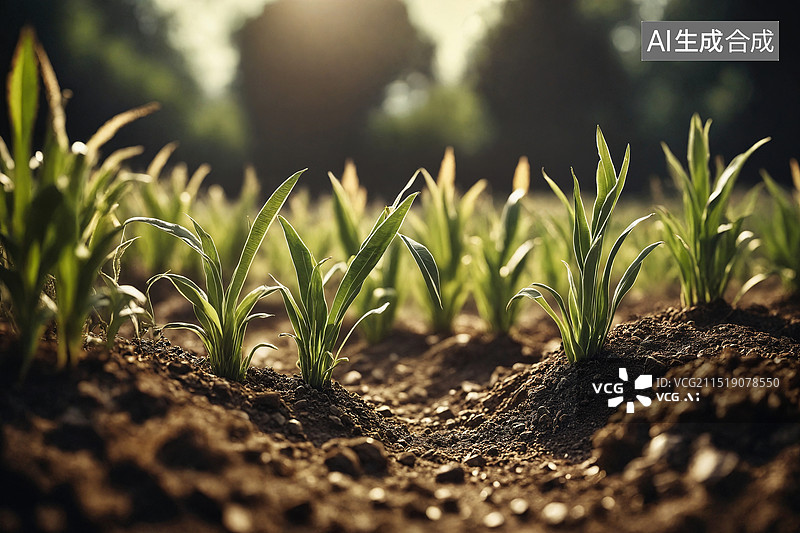 【AI数字艺术】阳光下的嫩绿幼苗图片素材