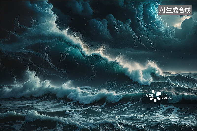 【AI数字艺术】怒涛狂涌之夜图片素材