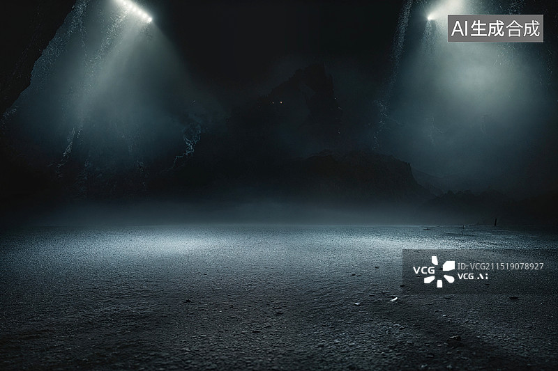 【AI数字艺术】暗夜洞穴光影舞台图片素材