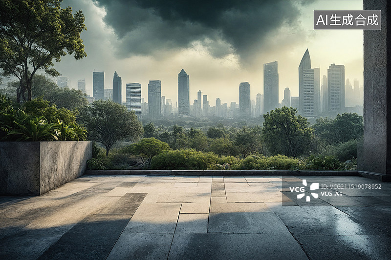 【AI数字艺术】都市绿意阳台观景图片素材