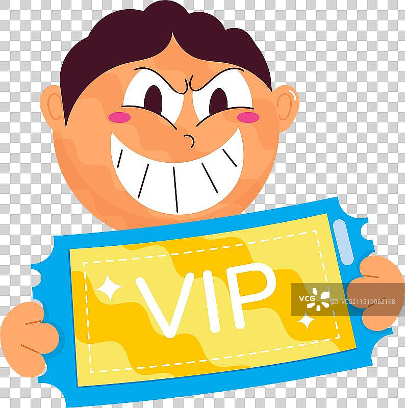 手持VIP通行证的扁平风格卡通图片素材