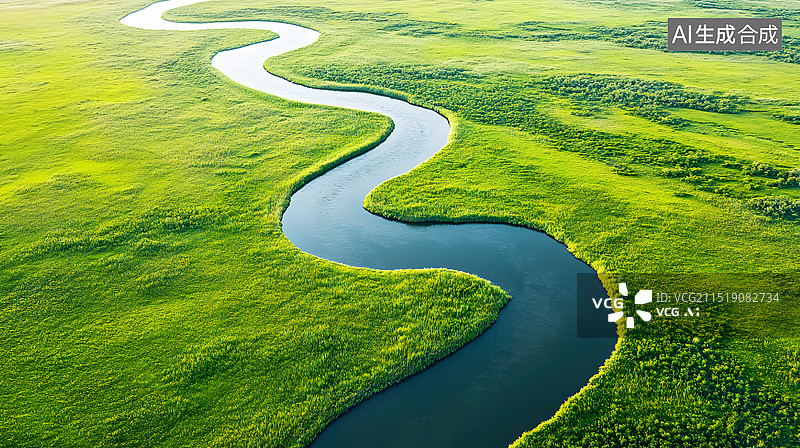 【AI数字艺术】AIGC：航拍蜿蜒的河流 高视角 自然风光背景 插图图片素材