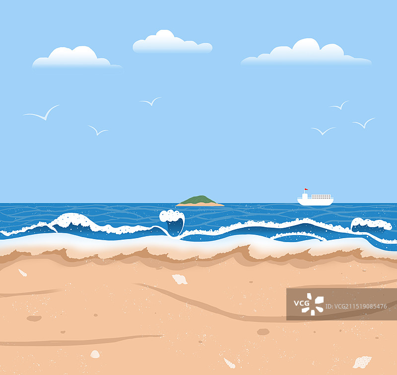 海边沙滩海景插画海报图片素材