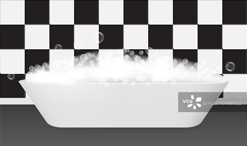带泡沫的逼真白色浴缸图片素材