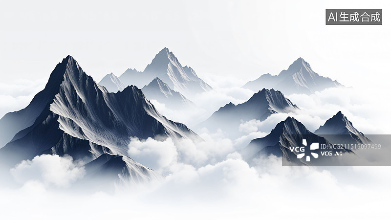 【AI数字艺术】立体白云山脉图片素材