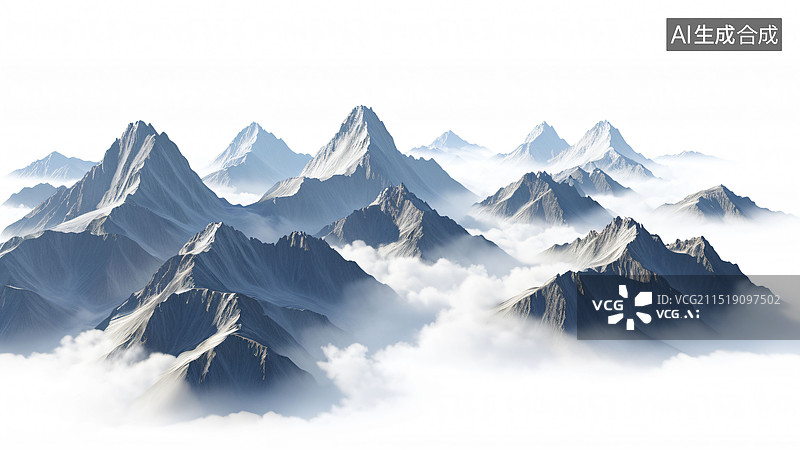 【AI数字艺术】立体白云山脉图片素材