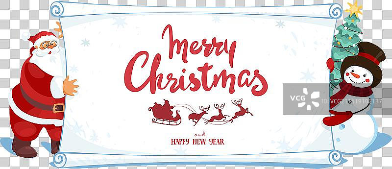 圣诞老人和可爱雪人拿着大图片素材