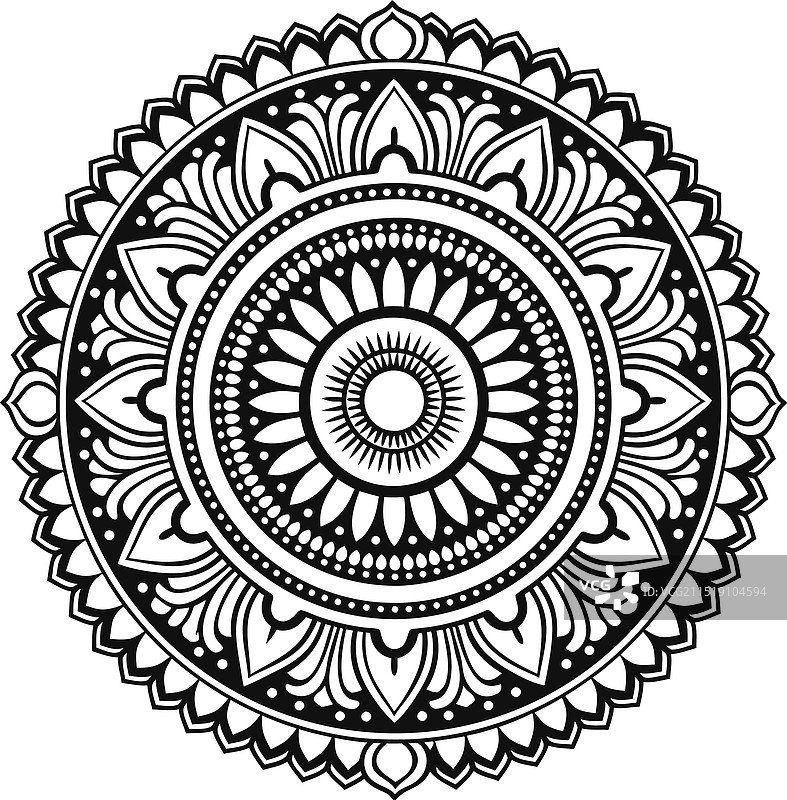 曼陀罗和线条艺术与着色页黑色图片素材