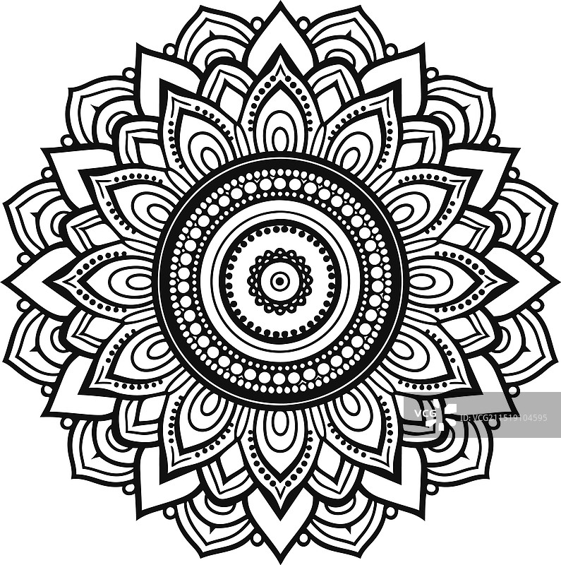 曼陀罗和线条艺术与着色页黑色图片素材