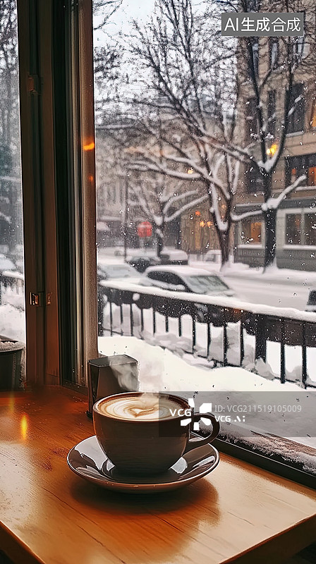 【AI数字艺术】冬天室内一杯热咖啡图片素材