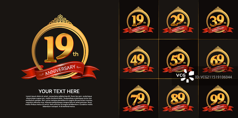 金色和红色丝带周年纪念合集图片素材