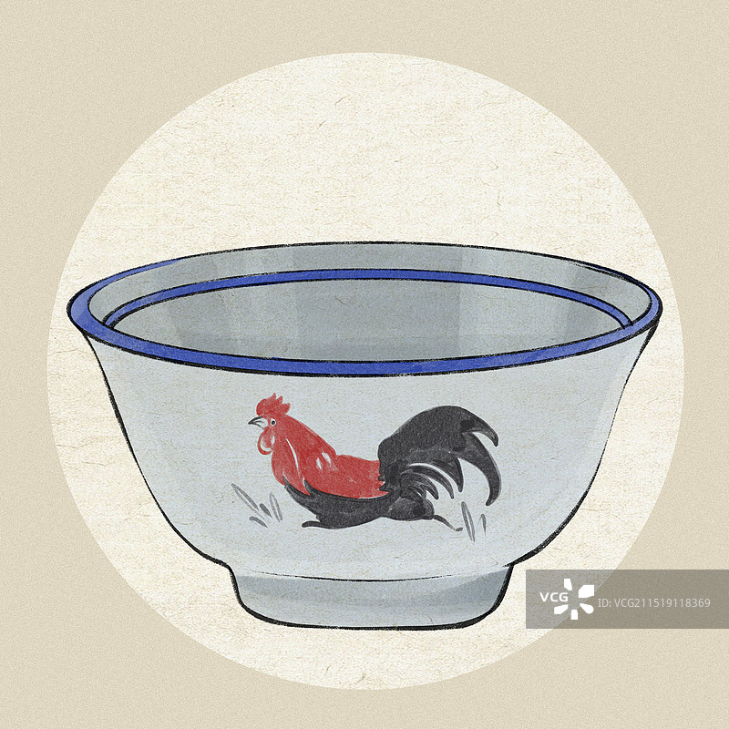 鸡公碗-香港城市工艺品陶瓷土特产艺术古迹插画图片素材