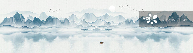 千里江山图 意境山水 新中式背景图片素材