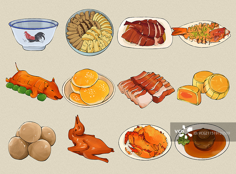 香港城市地标美食土特产小吃插画图片素材