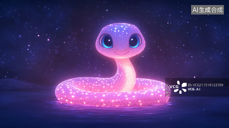 【AI数字艺术】三维发光卡通小蛇插画图片素材