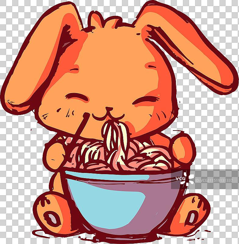 可爱的动漫兔子吃面条图片素材