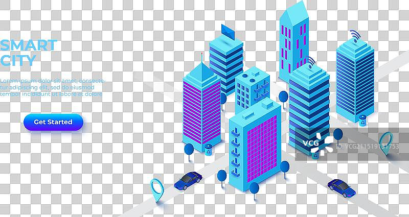 2.5D智能城市摩天大楼与道路图片素材