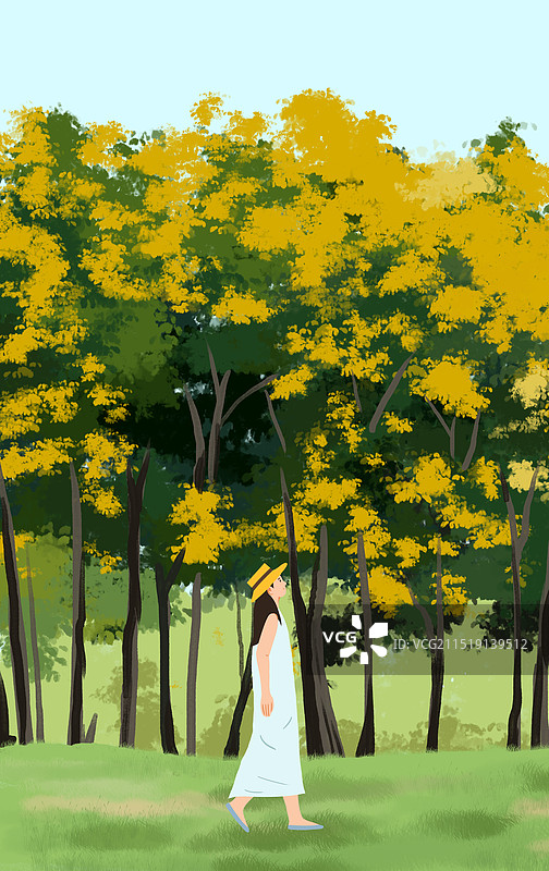 秋天秋季浪漫温馨户外呼吸新鲜空气公园花园散步心情情绪放松生活方式资讯插画图片素材