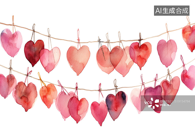 【AI数字艺术】水彩风格插画爱心背景图片素材