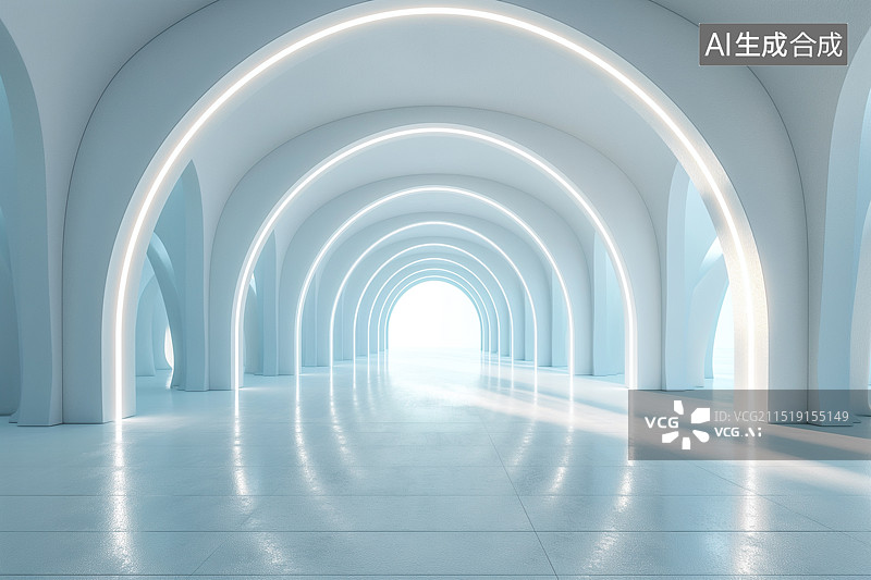 【AI数字艺术】白色三维空间隧道光阴背景图片素材
