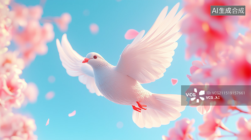 【AI数字艺术】3D卡通白色和平鸽图片素材