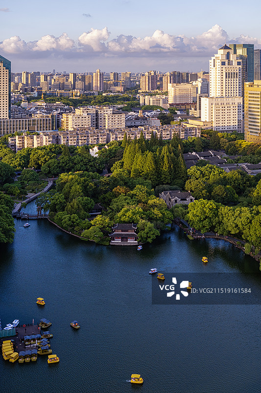 浙江宁波海曙月湖公园航拍图片素材