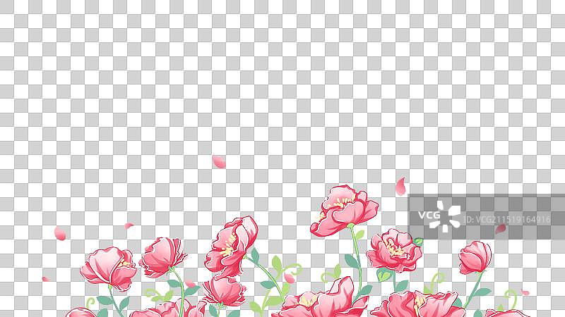 粉色盛放牡丹花丛清新卡通系列免扣元素图片素材