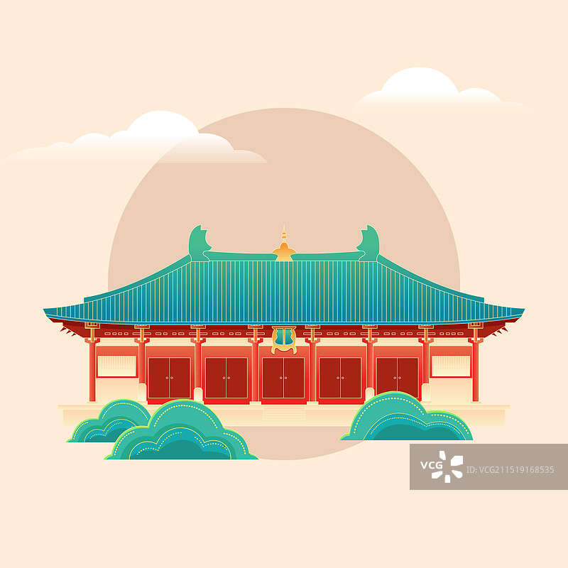 国风山西城市地标建筑五台山大佛光寺矢量插画图片素材
