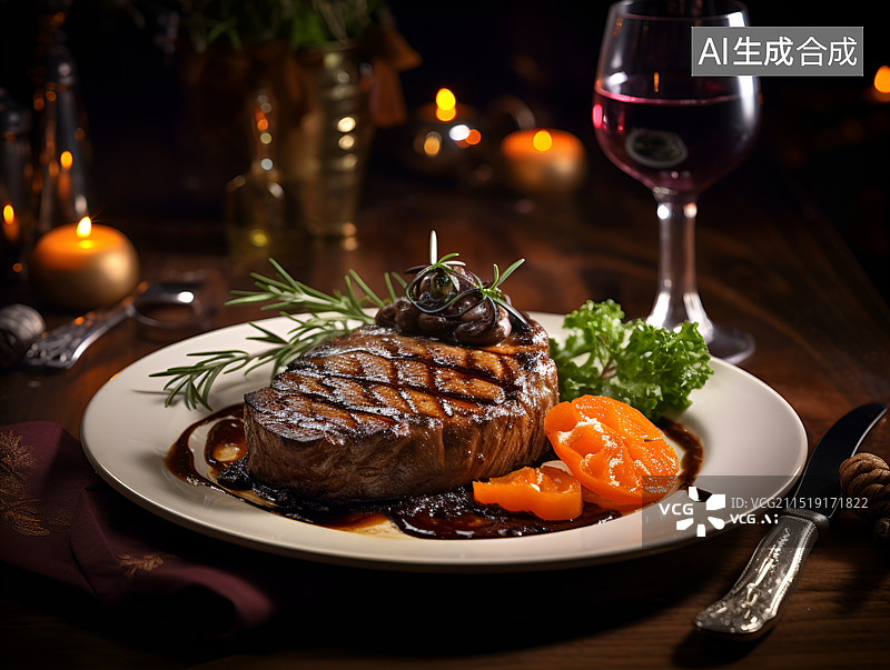 【AI数字艺术】盘子里烹调好的牛排图片素材