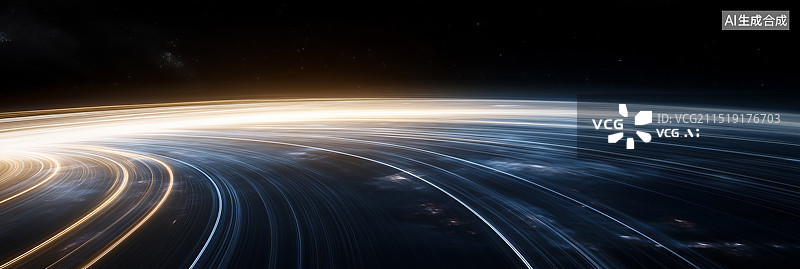 【AI数字艺术】发光的宇宙星空弧形曲线抽象背景图片素材